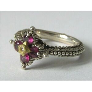Barbara BIXBY Sterling Silver & 18K Gold, Rhodolite & White Topaz RING Size 8.25